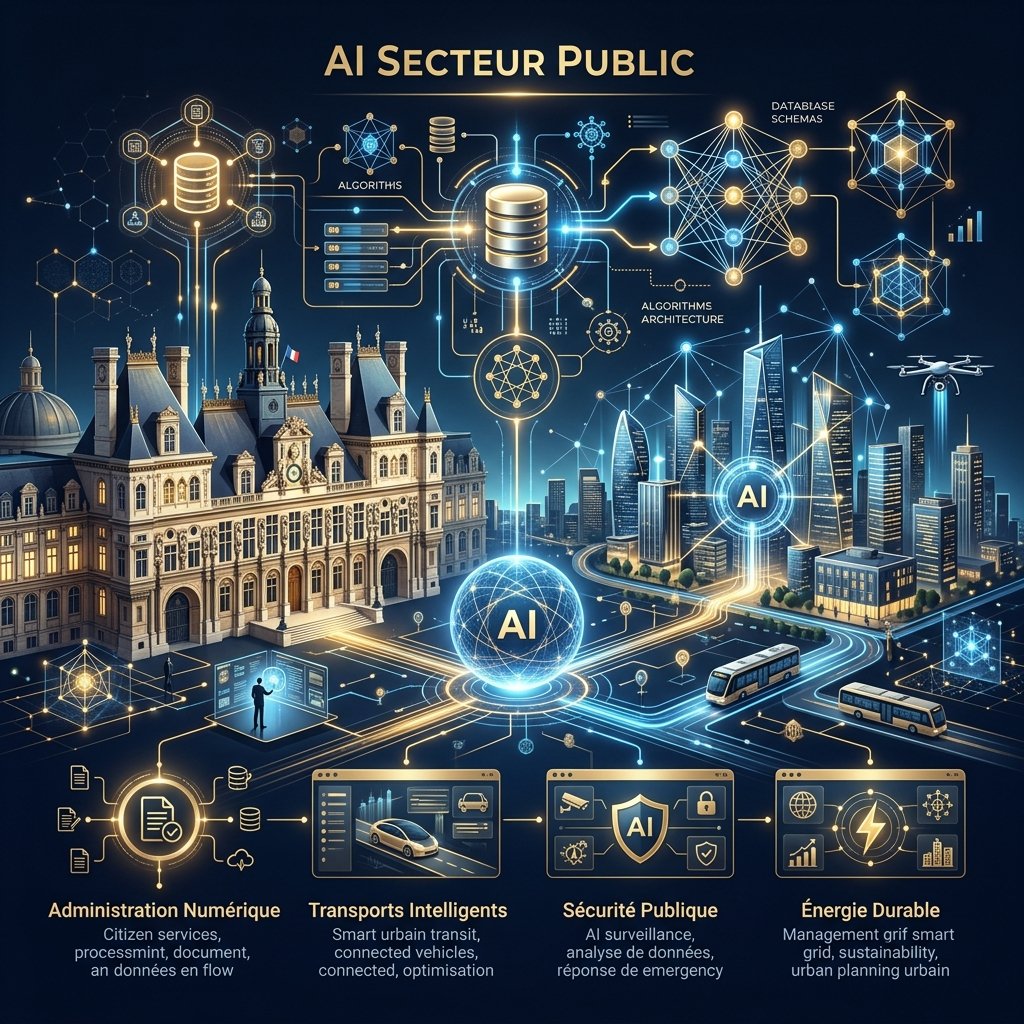 Illustration du Secteur Public modernisé par l'Intelligence Artificielle